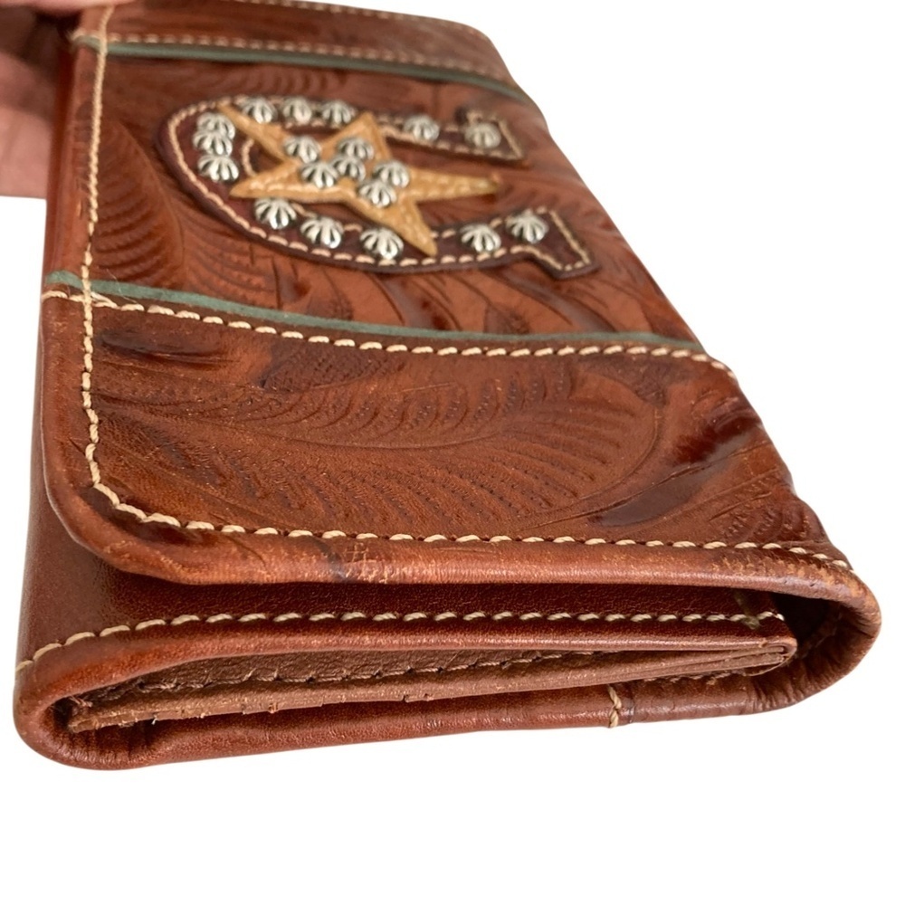 AMERICAN WEST Embossed Leather Studded Trifold Wallet Western Brown - Picture 7 of 9